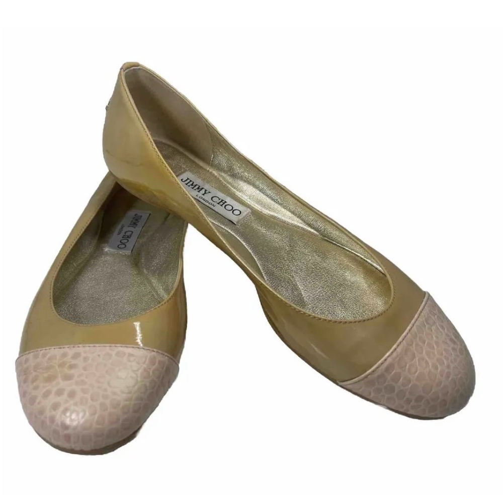 JIMMY CHOO Ballet FLATS COLORBLOCK, DarkTan Light Tan Size 38 US 8 Excellent!
